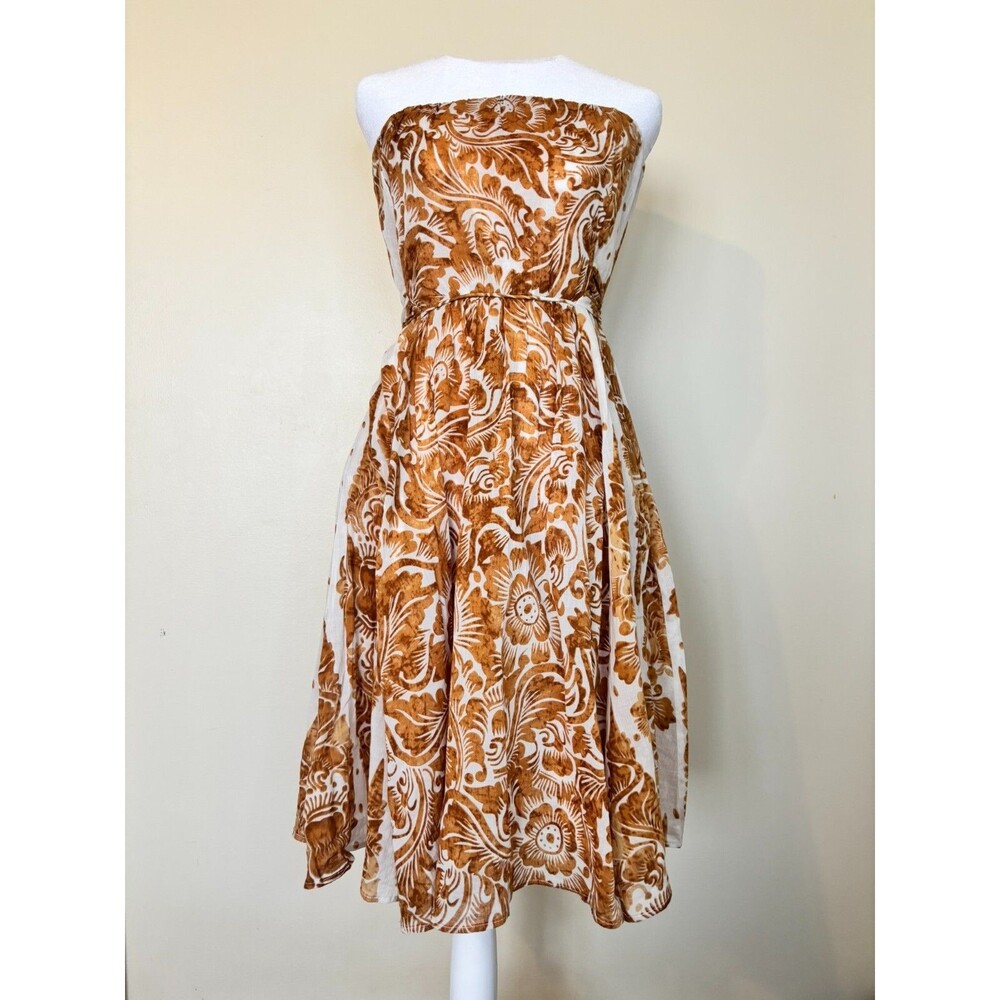 Diane Von Furstenberg Strapless Chele Dress Size 4 A-Line Floral Brown White